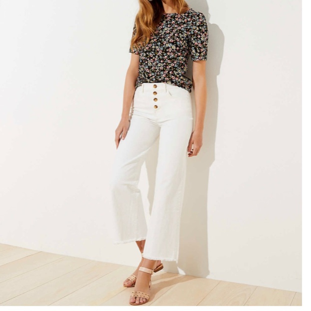 High waist wide-leg cropped jeans in popcorn white